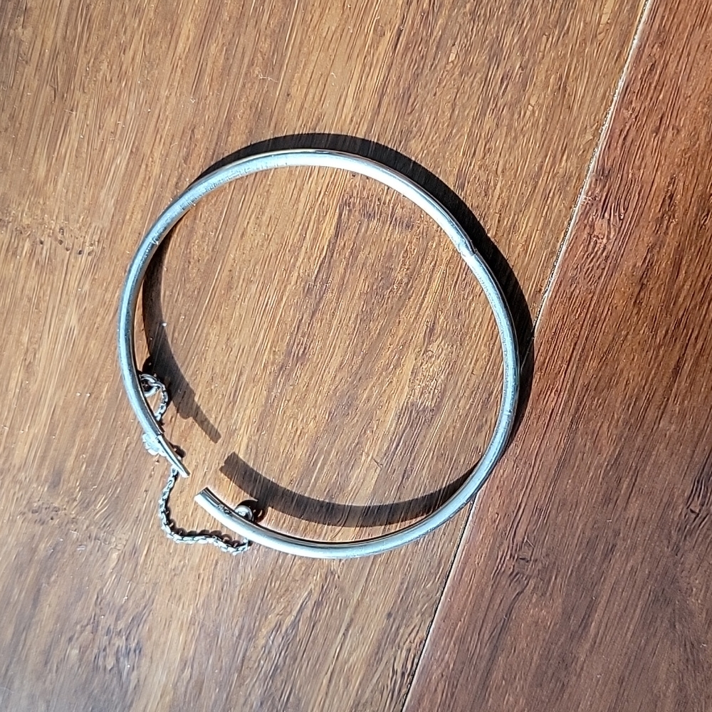 Vintage Silver Bangle with safety chain